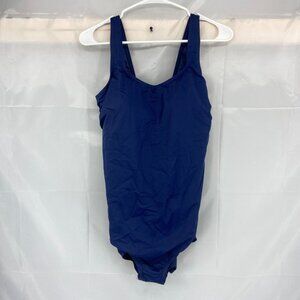 Lands End Women 16D One Piece Swimsuit Slimming Navy Blue Stretch Swim Pool Beac